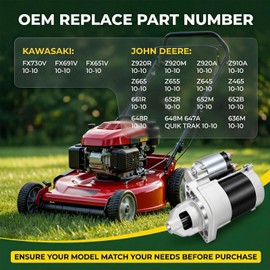 Tutor Auto 19169N Starter Motor New Replacement for Kawasaki FX730V FX691V FX651V, John Deere 636M 648R 652R 661R Z445 Z465 and More, OE#: 21163-0754/0756 /7023 428000-6600/6601 211637023 41052301