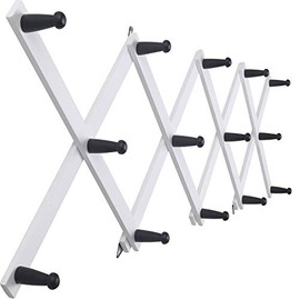 SKOLOO Accordion Wall Hanger, Modern Expandable Coat Rack Wall Mounted, Solid Wooden Wall Hat Rack, 14 Peg, Black on White