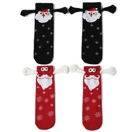 YJWZ Funny Magnetic Socks, Hand in Hand Socks, Unisex 3D P-P Pair Christmas Socks, Funny Friendship Socks, Christmas Socks, Gift for Couples, Family, Black + Red / Santa Claus