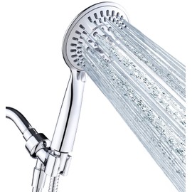 BRIGHT SHOWERS 9 Spray Settings Shower Head with Handheld High Pressure Chrome Hand Held Showerhead with 60 Inch Stainless Steel Hose and Adjustable Overhead Bracket