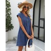POTILI Denim Dress for Women,V Neck Jean Dresses Short Sleeves
