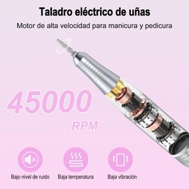 Pulidor de Uñas Profesional 45000 RPM,Taladro para Uñas Eléctrico de 3600 mAh,Potente Drill para Uñas,Con 6 Brocas para Metal, 6 Cabezales de Pulido, 5 Brocas y 1 Cepillo Nail Drill para Uñas(Dazzle)