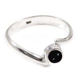JEWELSTREZORO Cabochon-Schwarzer Onyx Edelstein- für Herren und Damen,Geschenkartikel, 925er-Sterling Silber Band Ring Schmuck TSR369BY_23 (69 (22.0))