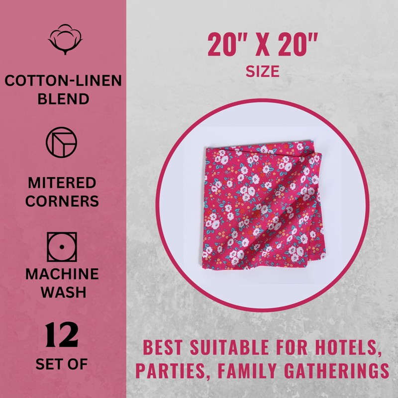 FINGERCRAFT Pack of 12 Cotton Linen Blend Napkins with Mitered