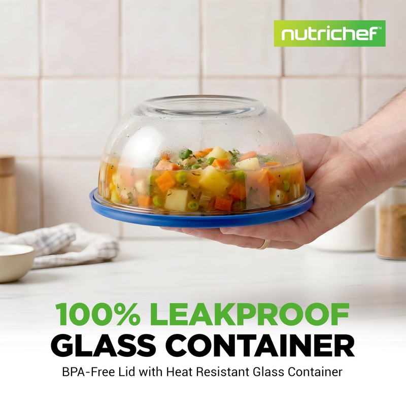 NutriChef 4‑Piece Glass Mixing Bowls with Lids – Premium Borosilicate