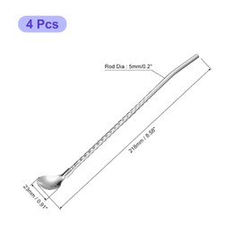 uxcell Stainless Steel Spoon Straws, 4Pcs 8.6" Reusable Metal Long Handle Drinking Straws Spoon for Milkshake Drinks Cocktail, Silver
