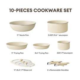 COOKER KING Pots and Pans Set Non Stick, Ceramic Cookware Set, Induction Kitchen Set with Removable Handle, RV Cookware Set with Detachable handle,Stackable Space Saving Pots Set, Oven/Fridge Safe