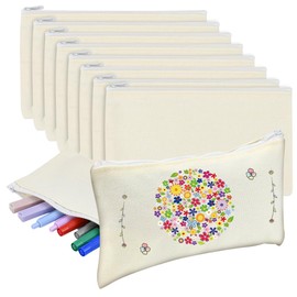 SPEACOUR 10 Pcs Canvas Zipper Pouch Bags Canvas Makeup Pouches Multipurpose Blank Pencil Case Small Cosmetic Pouch White DIY Craft Bag for Painting Travel Craft School - 21 x 12 cm
