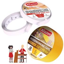XFasten Double Sided Woodworking Tape w/Yellow Backing, 2.5-Inch x 30 Yards Bundle with Tape Measure with Adhesive Back, 0.5-Inch x 12-Feet (12-Pack)