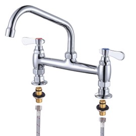 Commercial Sink Faucet with 8” Swivel Spout & Supply Lines, 8" Center Deck Mount Kitchen Faucet, Dual Handles Brass Utility Sink Faucet for Laundry Room Restaurant Compartment Sink, Polish