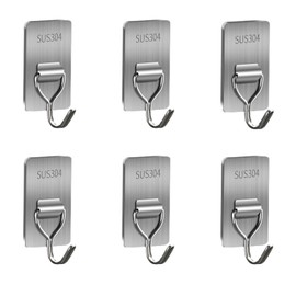 pulwury Adhesive Hooks Heavy Duty Wall Hooks for Hanging Towel, Coat, Cloth, Purse, Hat, Key, Waterproof Stainless Steel Hooks Hanger for Shower Kitchen Bathrooms,Extra Sticky 15lb (Max),Silver 6pcs