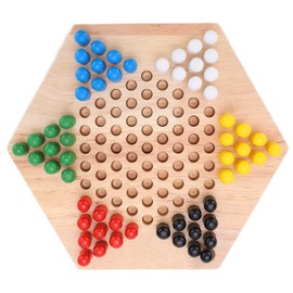 Chinese Checkers Board Game Set, Colorful Classic Strategy Family Wooden Pegs Set with 6 Colors Fun Games Tabletop Combo Travel Portable for Kids and Adults Boys Girls Birthday GIF