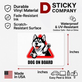 Dog on Board Sticker – 5 Inch Cute Husky Puppy Car Decal – Waterproof Vinyl Pet Alert Sign for Vehicles, Trucks, SUVs, Windows – Funny Dog Lover Gift & Safety Notice