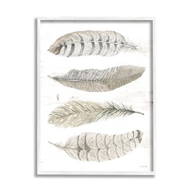 Stupell Industries Neutral Bird Feather Arrangement Natural Patterns Country Quill White Framed Wall Art, 16 x 20, Grey