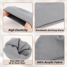 Fiohiros 2 Packs Beanie for Men Women, Warm Stretchable Cuffed Plain Cap, Soft Knit Hats for Cold Weather, Walking, Travel & Outdoor Activities (AU, Alpha, One Size, Standard, Black+Grey)