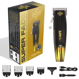 ENCORE THE BARBER Super Fade Professional Hair Clipper for Barbers Fast Clean Blurry Fades | Four Click Lever | Whisper Quiet | Rechargeable Cordless | Over 90 Minutes Run time | Crunchy Blade