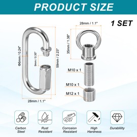 PATIKIL M10 Fine Thread Lamp Female Loop Holder with M12 Adapter Chain Quick Link, Lifting Eye Nut Hook Ring Structural Support to Chandelier, 132 lbs Load Chrome Color