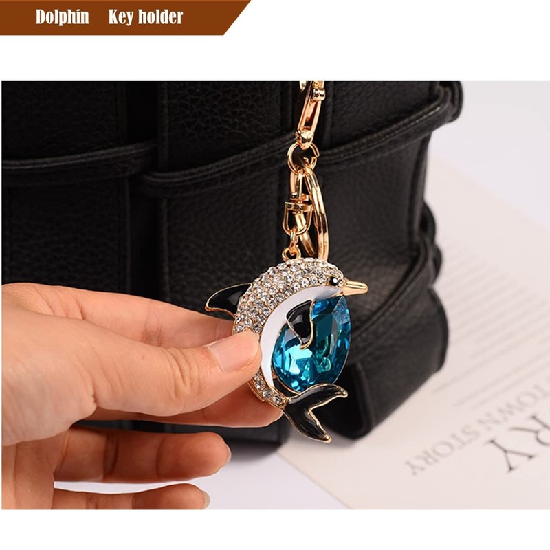 [Rigural] Keychain Dolphin Bag Charm Key Ring Bling, Pink