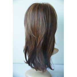 wigbuy Long Layered Shoulder Length Brown with Camel color Highlight wig Synthetic Hair Fiber Highlight Multicolor Wigs for White Women