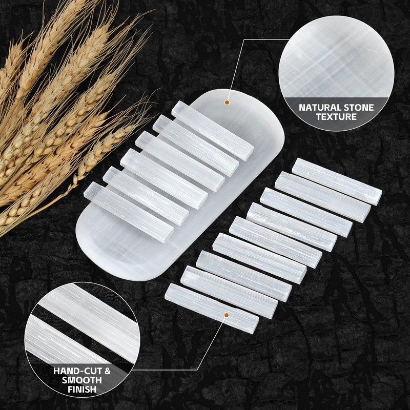 5.7'' Selenite Crystal Bowl with 15 Pcs Selenite Sticks, Charging