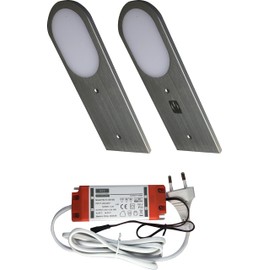 ACCE Aluminium body under-unit lights, kitchen, furniture cabinet lights, supper thin, including converter a spotlight with touch sensor switch, dimmable, neutral white or warm white (warm white, set