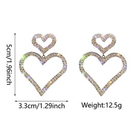 Just Follow Big Hollow Love Heart Long Dangle Earring for Women Shiny Crystal Sterling Silver Drop Earrings Jewelry (RhinestoneHollow Love Heart Long Dangle Earring-Gold)