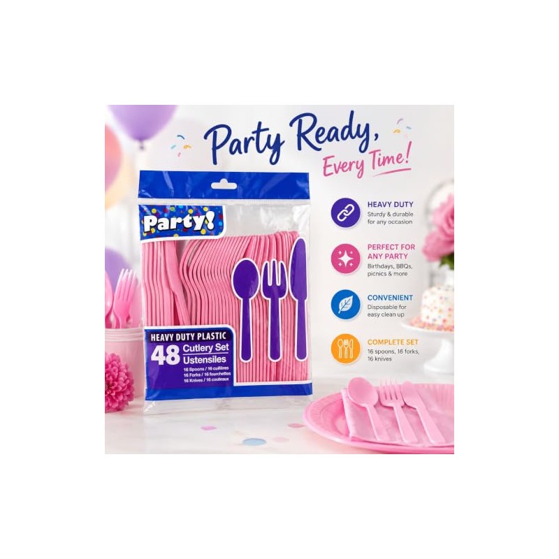 Heavy Duty Plastic Cutlery 48-Piece Set (Spoons, Forks, Knives)