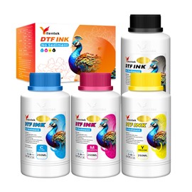 Yitentek No Sediment DTF Ink 1000ML, DTF Transfer Ink for PET Film, Pigment Ink Refill for P600 P800 DX5 XP600 4720 i3200 i1600 5113. High Fluidity, Whiteness & Coverage (250ml x 4, CMYK)