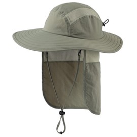 Home Prefer Mens UPF 50+ Sun Protection Cap Wide Brim Fishing Hat with Neck Flap (Pea Green)