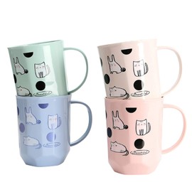 CheeseandU 4Pack Tooth Brush Cups Unbreakable Bathroom Tumbler Cute Cartoon Cats Pattern 17.5oz Bathroom Cup BPA Free Multicolor Drinking Cups Toothbrush Mugs for Toddlers Kids Couples Friends Gift