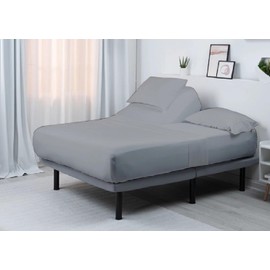 Split Head Flex King Sheets for Adjustable Beds, Flex Top King Sheets for Sleep Number Bed 100% Egyptian Cotton - 4Pcs Sheet Set -34" Top Split Sheets to fit Upto 16" Deep Mattress (Light Grey Solid)