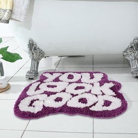 TOIVO You Look Good Bath Mat - Stylish Funny Bathroom Rug with Cute Words, Absorbent & Non-Slip - 25x21 inch (Purple, 25x21 INCH)