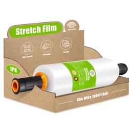 Cosy Family Plastic Wrap Stretch Film Roll - 1000ft 60 Gauge Industrial Strength 18 inch Wide Clear Plastic Wrap Roll with Handles for Pallet Wrapping Shipping Moving - Clear, Pack of 1