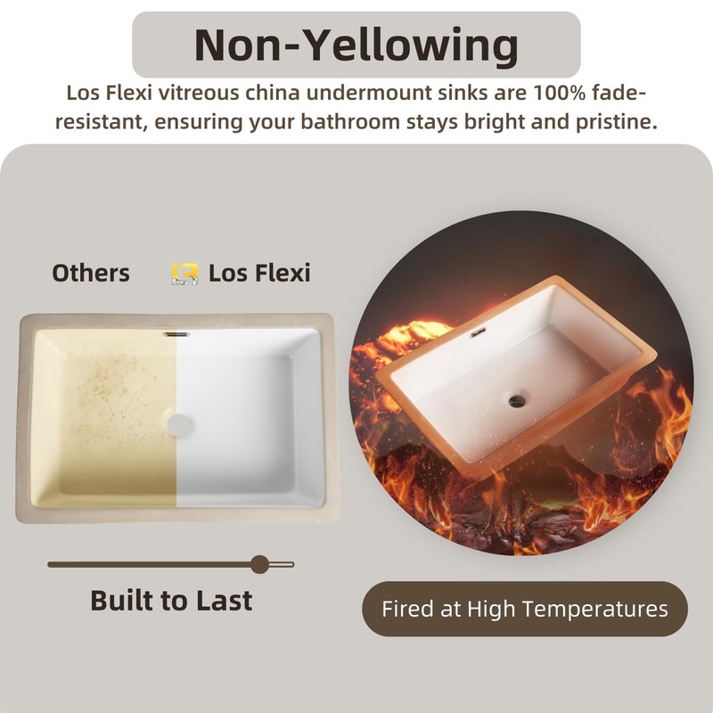 24 Inch Rectangular Undermount Bathroom Sink, Los Flexi 24" x