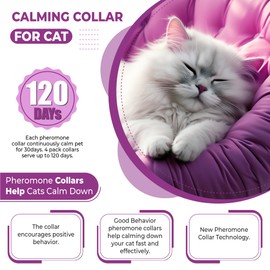 4-Pack Calming Collar for Cats, Calming Pheromone Collars for Cats, Efficient Stress, Anxiety Relief, Reduce Loud Noise, Anti Aggression for Cats, Breakaway Collar & Fit for All Cats, 15 Inches (Grey)