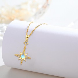 REDSUN Moonstone Necklace S925 Sterling Silver Eight-Pointed Star Chain Platinum/Gold/Rose Gold Rainbow Pendant Jewellery for Women Girls Mother Daughter Wife Gift, Cubic Zirconia