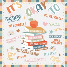 Boho Motivational Bulletin Board Set Affirmation Station Classroom Decorations It is Okay to Feel Paper Cutouts Rainbow Positive Bulletin Board for Back to School Supplies Chalkboard Wall Door Decor