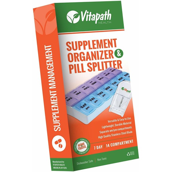 Vitapath Supplement Organizer & Pill Splitter, 7 Day, 14 Compartment. vitamin or