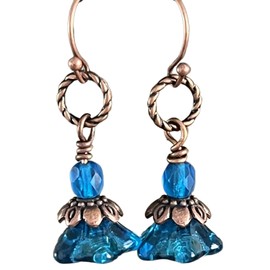 Blue Crystal and Flower Copper Earrings Bloom Jewelry Earrings for Women #3298FE678
