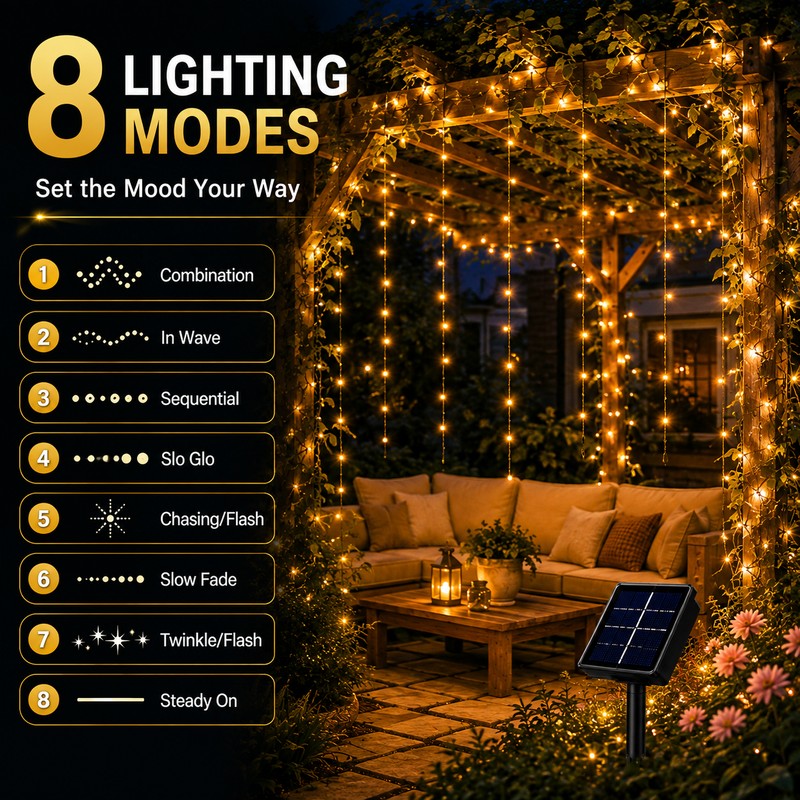 100ft Solar String Lights for Outdoor Décor – 8-Mode Waterproof