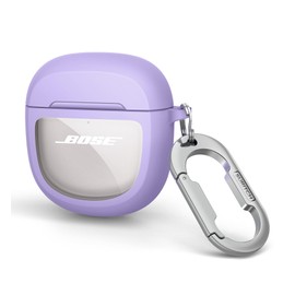 SURITCH Clear Case for Bose QuietComfort Earbuds II 2022/QuietComfort Ultra 2023 Cover, Full-body Shockproof TPU Protective Case with Carabiner & Key Ring & Transparent Logo Window(Purple)
