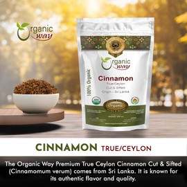 Organic Way True Ceylon Cinnamon Cut & Sifted (Cinnamomum verum) - Adds Flavour | Organic & Kosher Certified | Raw, Vegan, Non GMO & Gluten Free | USDA Certified | Origin - Sri Lanka (1/2LBS / 8OZ)