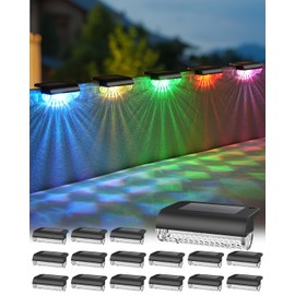 Herzila 16 Pack Solar Deck Lights Outdoor, RGB Led Solar Fence Lights Outdoor Waterproof,Color Changing Step Lights for Step, Fence, Yard, Patio, and Pool