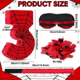 WinnerWhy Number 3 Spider Piñata Bundle with Blindfold and Bat Comic Hero Small Piñata Birthday Party Decoration for Mexican Fiesta Cinco De Mayo Anniversary Celebration Gift, 15.75 x 11 x 2.8 in
