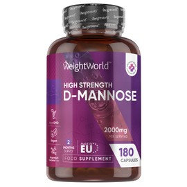 High Strength Pure D Mannose Capsules 2000mg - 180 Naturally Sourced D Mannose Capsules (Not D Mannose Tablets or D Mannose Powder) - Additives-Free & Vegan - 2 Months Supply - 666mg per Capsule