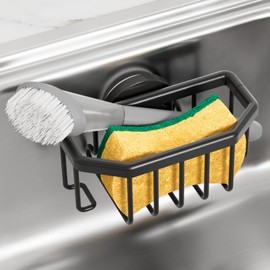 TAILI Soporte para esponja de fregadero de cocina con ventosa fuerte, organizador de fregadero de aluminio a prueba de óxido para esponjas, cepillos, 