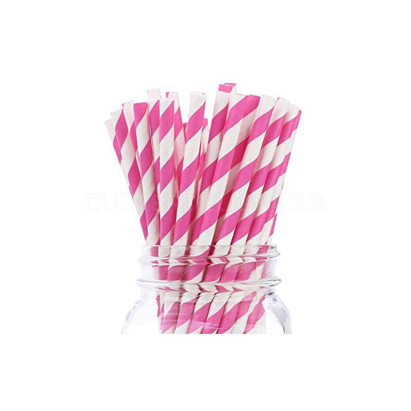 CleverDelights Pink Stripe Paper Straws - 100 Pack - Ecofriendly