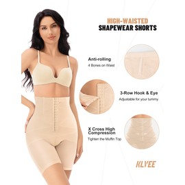 KLVEE Shapewear Tummy Control Women High Waisted Body Shaper Shorts Adjustable Waist Trainer Nude