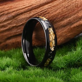 Concept Knight Black Tungsten Carbide Rings for Men Women 8mm/6mm Men's Wedding bands Inlaid with Gold Foil Meteorite Fragments, High Polishing and Comfortable fit (6mm black, 9)
