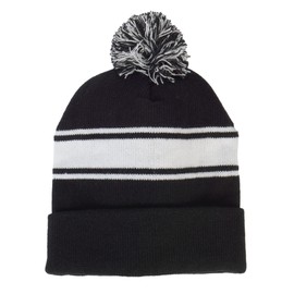 TOP HEADWEAR Unisex Men's Women's Stripe Pom Pom Beanie, Black/White
